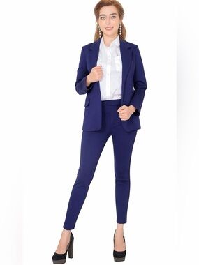 NWT Marycrafts Women’s Two Piece Suit – Navy Business Blazer Pant Suit Set SZ 10